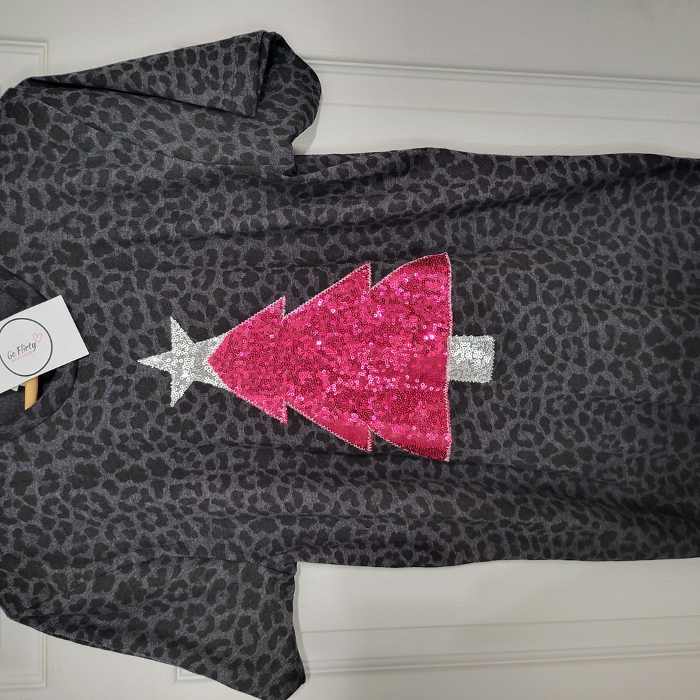 Pink Sequin Christmas Tree T-Shirt